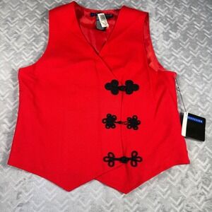 IB Diffusion Vest Womens 10 Red Vintage Frog Closure Asymmetrical Wool Blend NWT